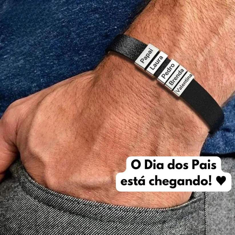 Pulseira Personalizada - Dia Dos Pais Couro + Aço Inox - Gravação a laser - Oferta especial 50% off + Frete Grátis somente hoje!