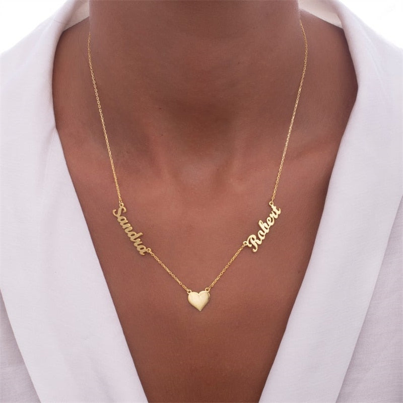 Colar Feminino Personalizado com 02 Nomes em Aço Inoxidável - Gravação a Laser