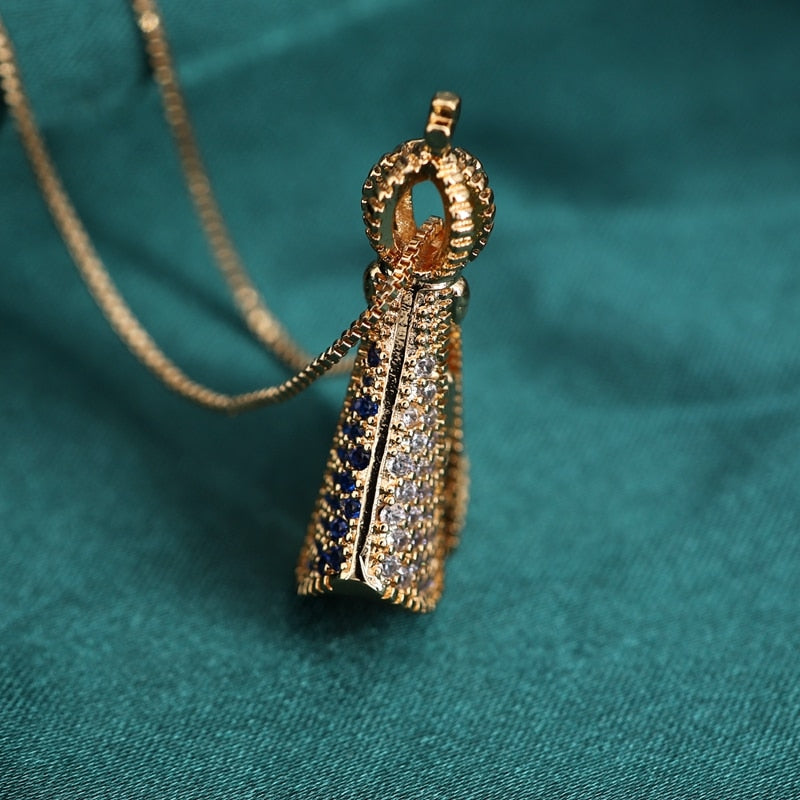 Colar Nossa Senhora Aparecida - Cravejado em Zircônias - Designe Duplo - Azul e Branco