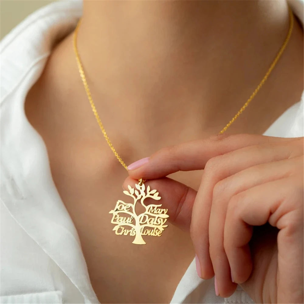 Colar Árvore Da Vida Personalizável - Minha Família - Gravação a Laser - Banhado a ouro