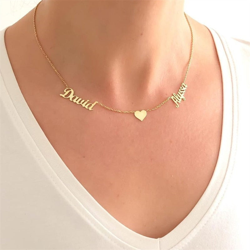Colar Feminino Personalizado com 02 Nomes em Aço Inoxidável - Gravação a Laser